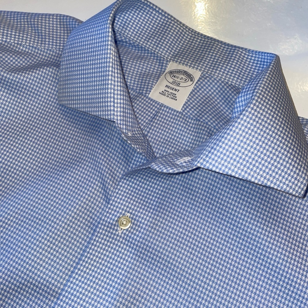 Brooks Brothers Men's Non-Iron Blue Gingham Dress Shirt 16.5 -2/3
